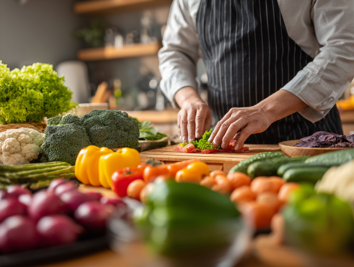 Osoba pripravujúca zdravé jedlo v kuchyni